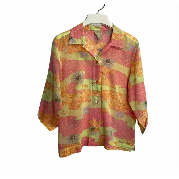 Sigrid Olsen Collection Women's Patchwork Button Up Shirt Blouse Floral Sz Small - Picture 2 of 8